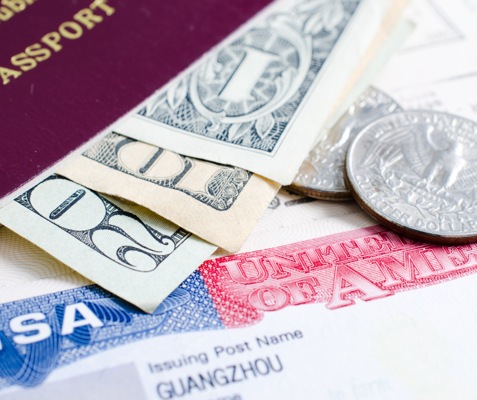 Investor visa document placed on a table with a passport and money on top.
